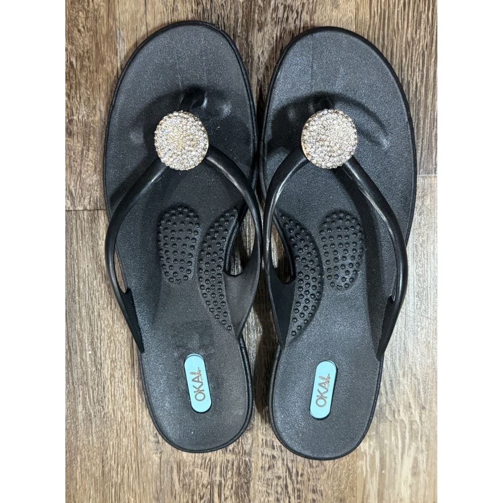 Oka B Womens Sandals Bejeweled Rhinestone Medallion Flip Flops Ergonomic  M/L